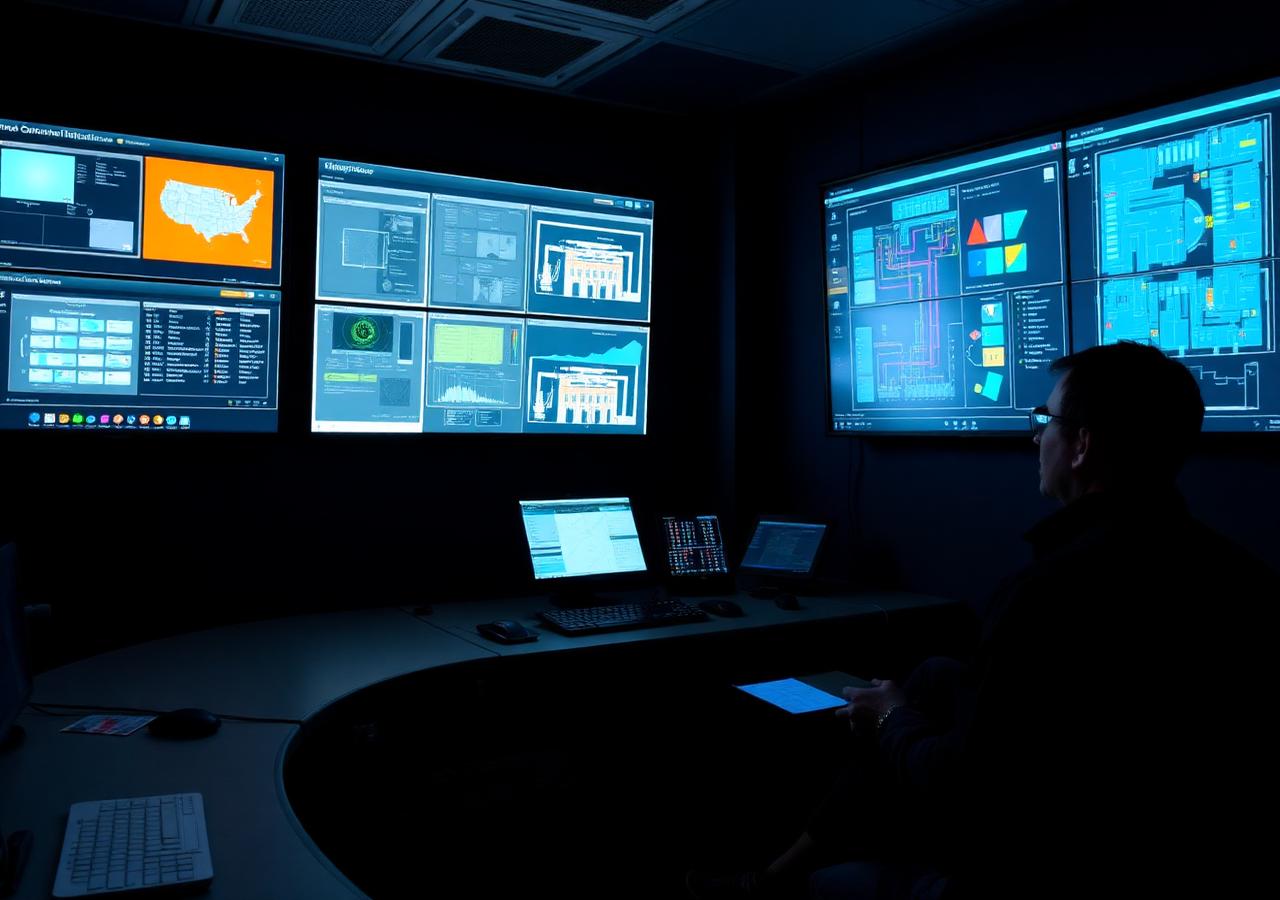 Building automation control room with facility system dashboards
